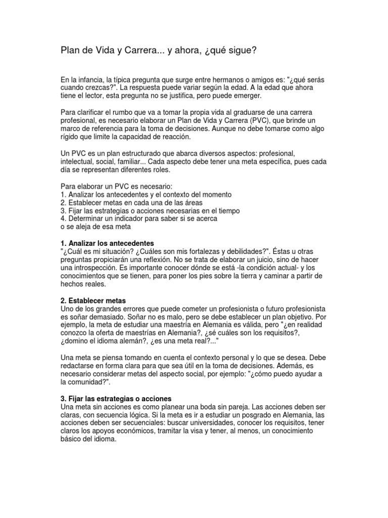 Plan de Vida y Carrera 2 | PDF | Toma de decisiones | Conocimiento