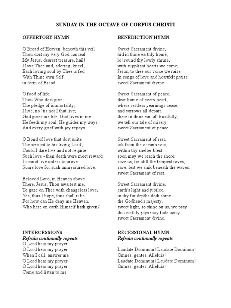 Corpus Christi Sunday Hymns | PDF | Mythology | Religious Belief And ...