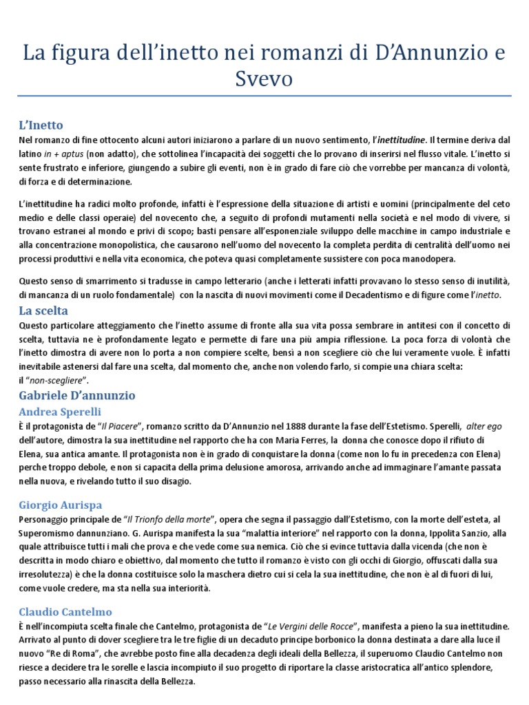 Il Ritratto Dell'inetto Capitolo 1 Riassunto