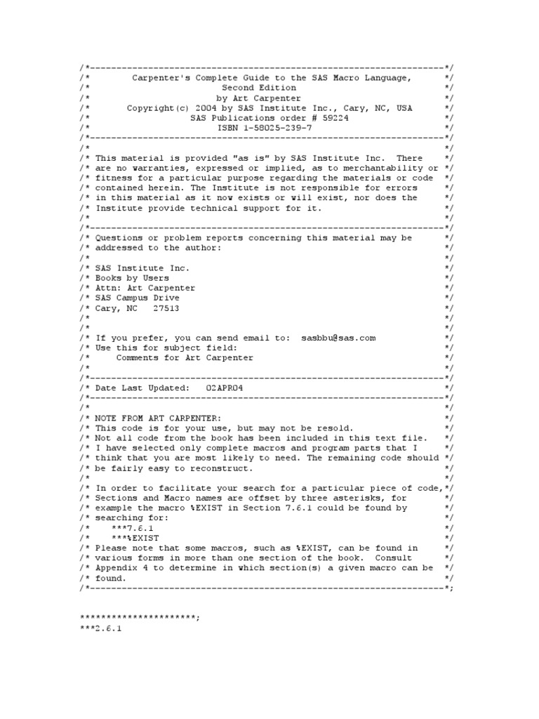 Carpenter's Complete Guide To The SAS Macro Language | PDF | Computing ...