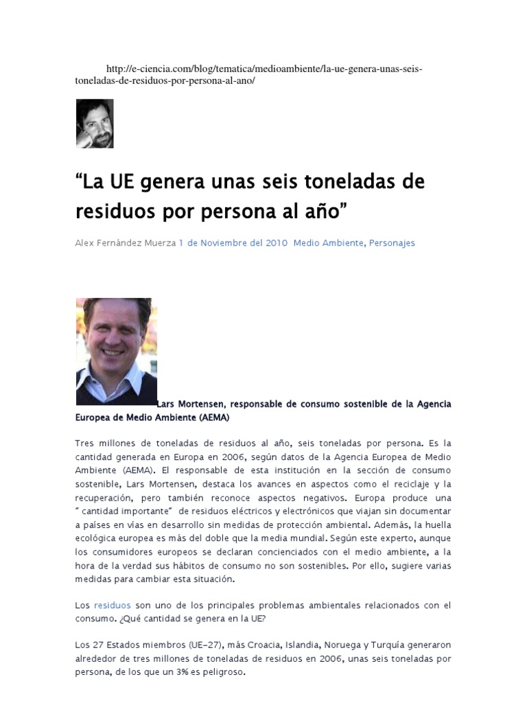 Residuos en la UE: 6 toneladas por persona | PDF | Vertedero | Residuos