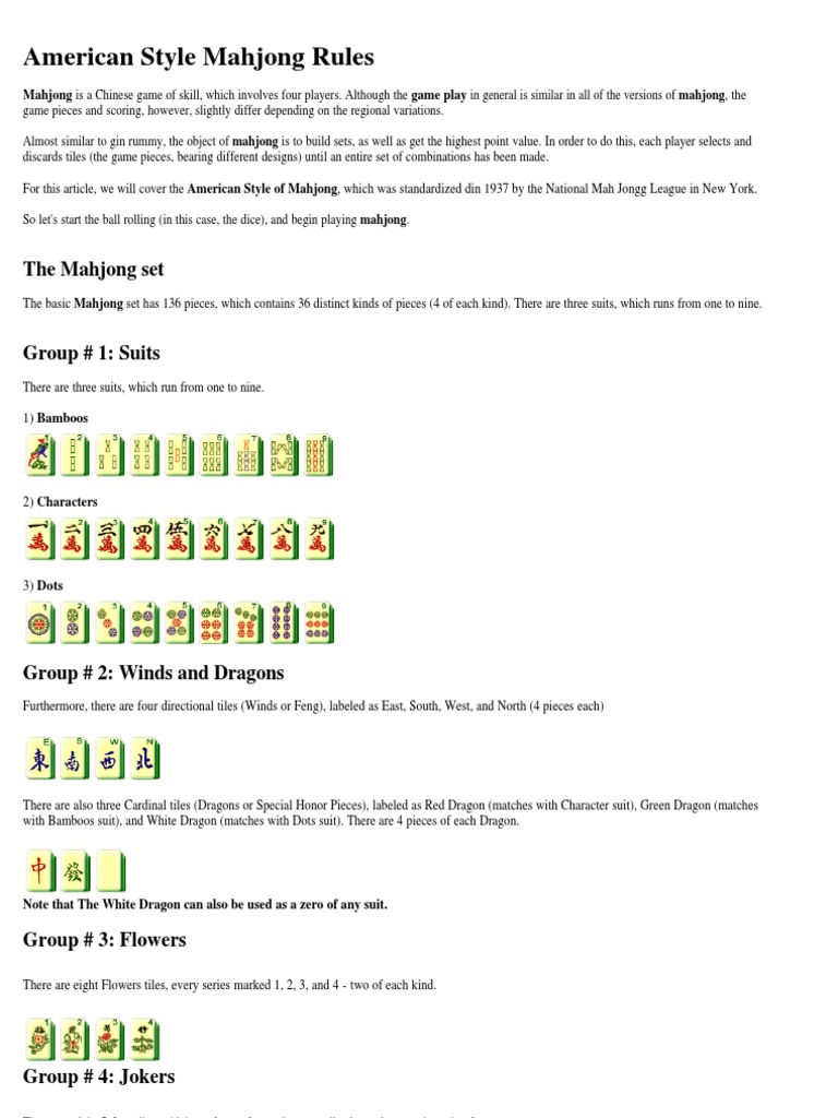 American Mahjong Rules | PDF | Mahjong | Gambling