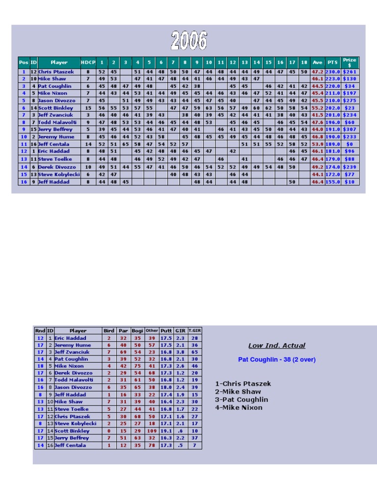 Player Performance and Scores Summary | PDF