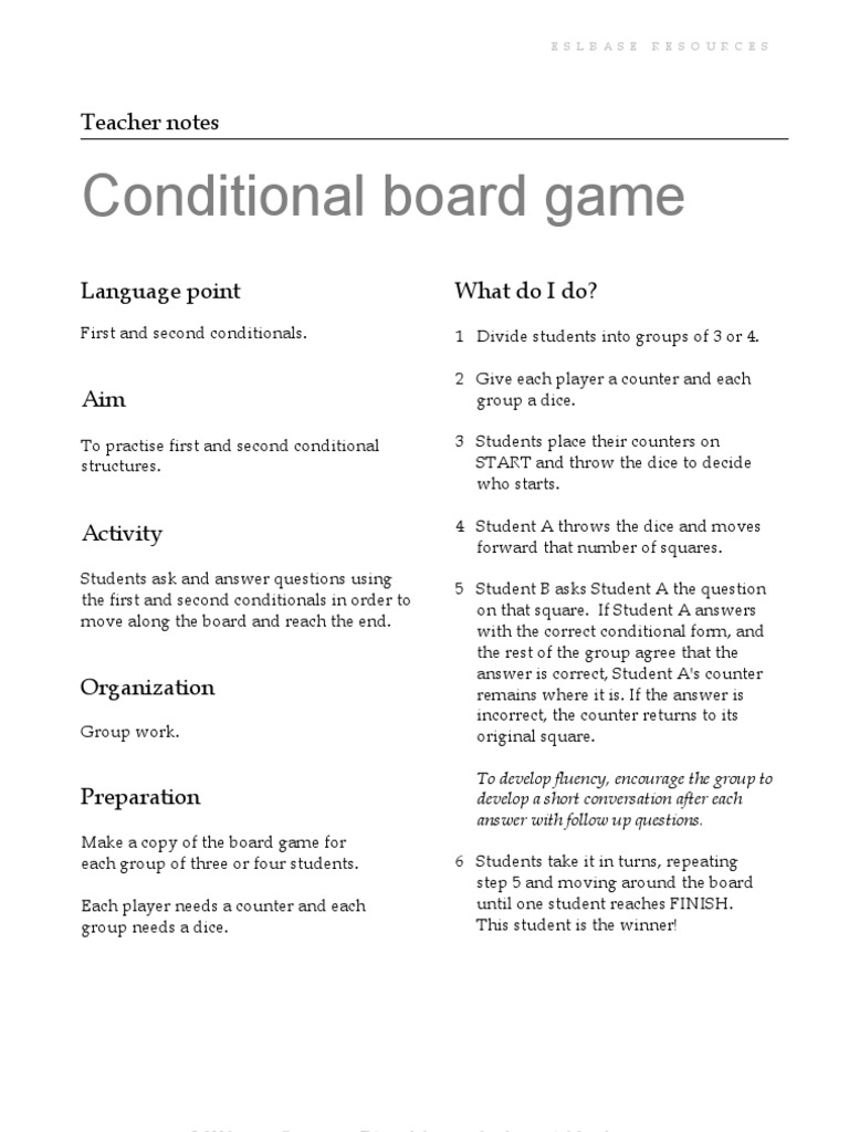 First Second Conditional Board Game | PDF