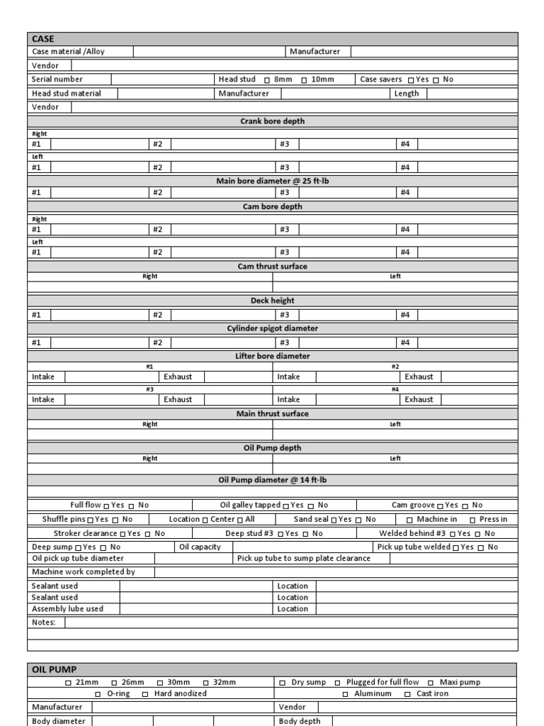 Engine Blueprint Specifications Worksheet PDF | PDF | Distributor ...