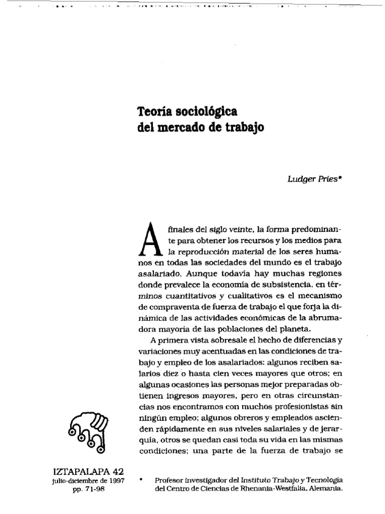 Teoria Sociologica Del Mercado de Trabajo Derecho