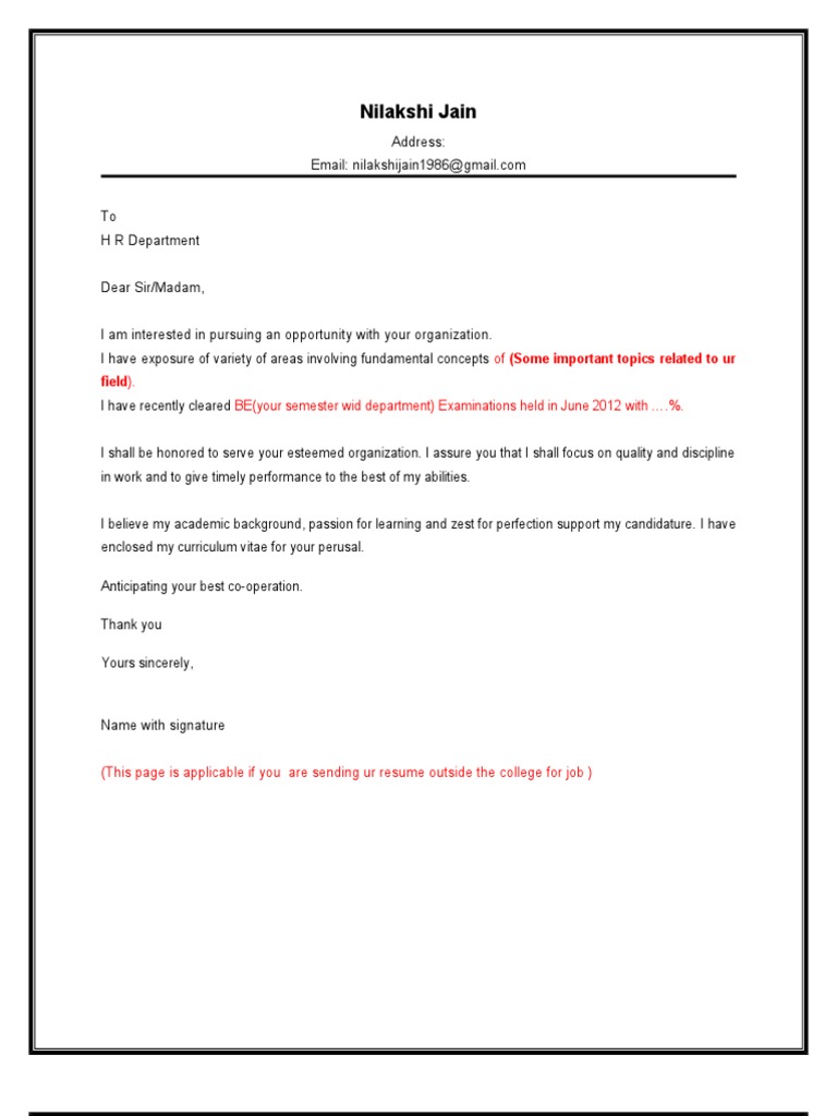 Job Application Cover Letter Template | PDF