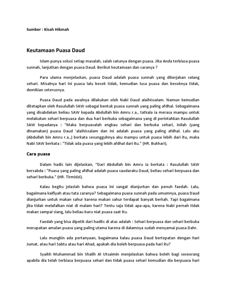 Keutamaan Puasa Daud