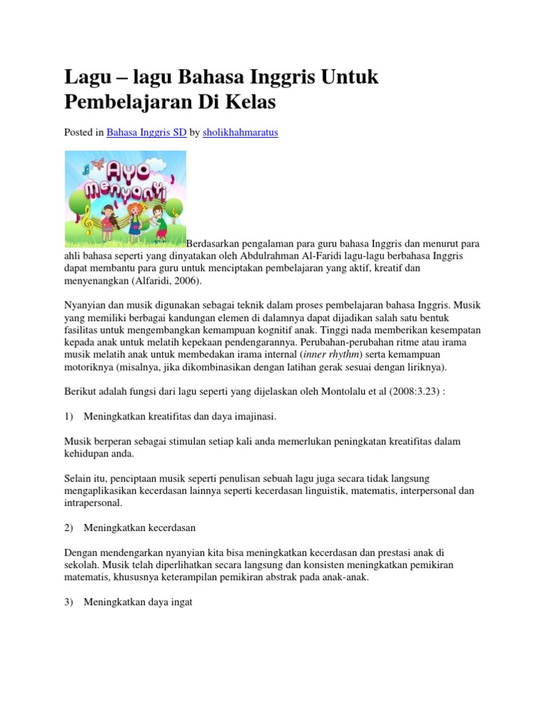 Lagu bahasa inggris sd kelas 5