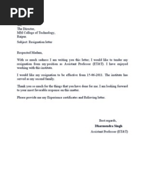 Resignation Letter