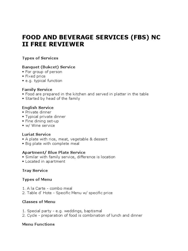 Food and Beverage Services Guide | PDF | Tableware | Lunch