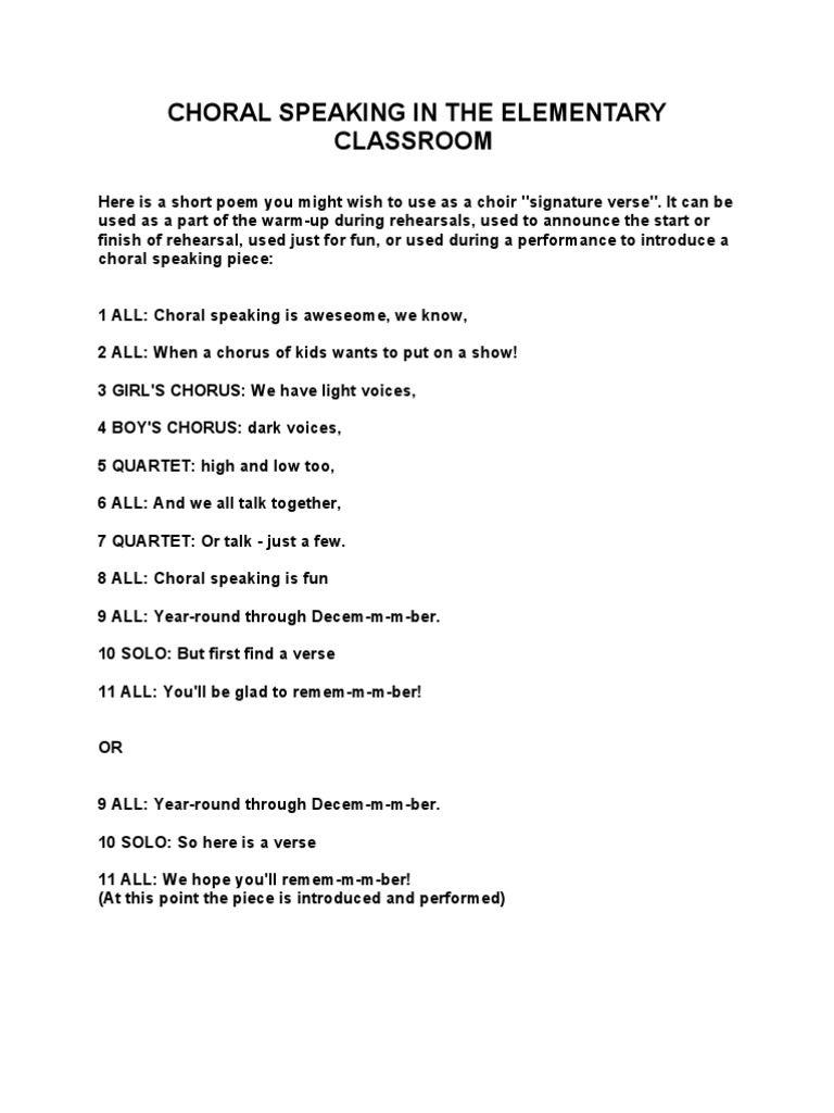 Choral Speaking Tips Choir Poetry