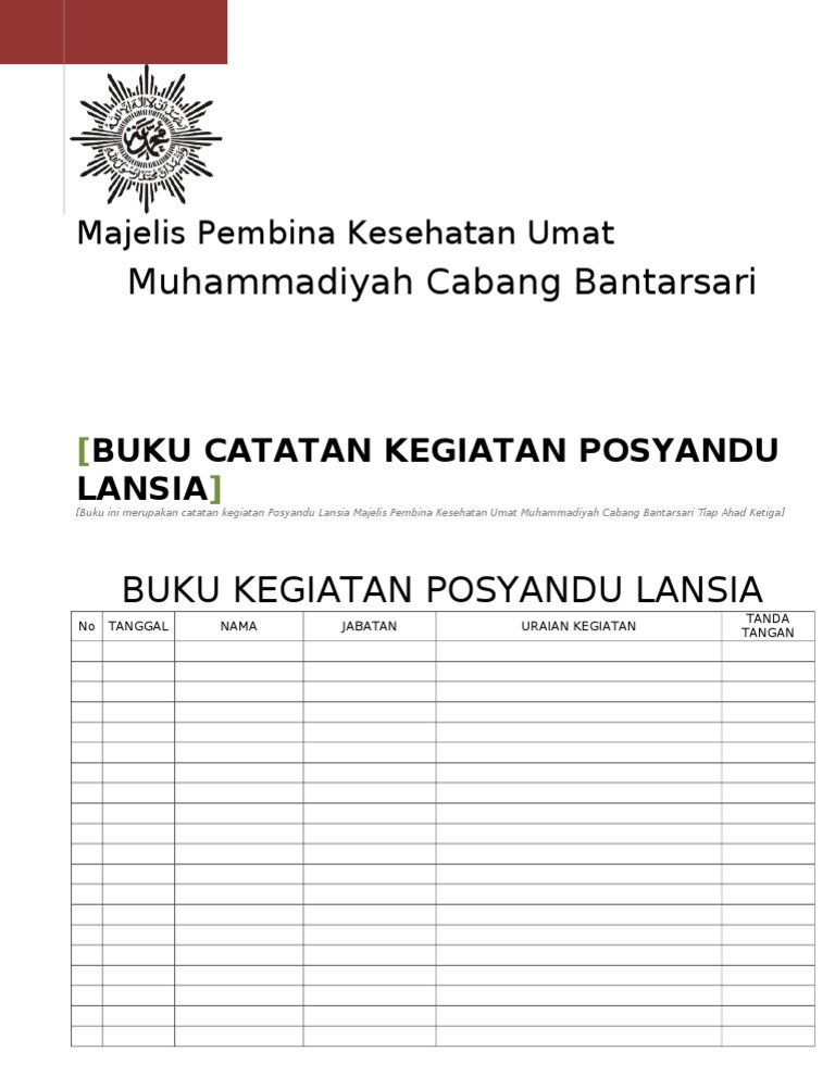 Contoh Buku Kegiatan Posyandu Lansia Bermain Belajar