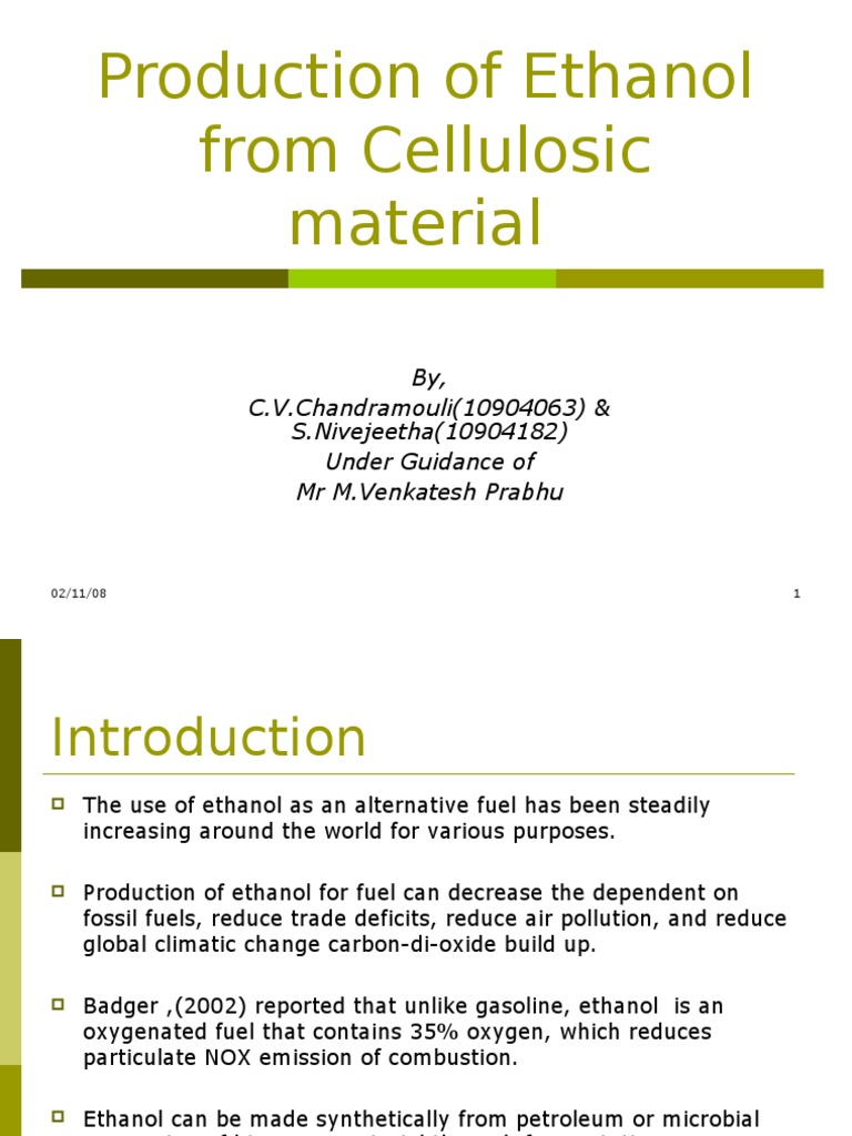 Ethanol Production from Cellulosic Materials | PDF | Ethanol | Sugar