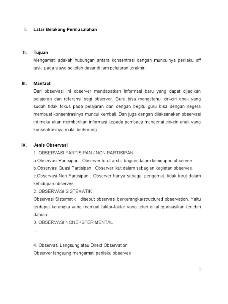 Contoh Laporan Observasi Pgsd