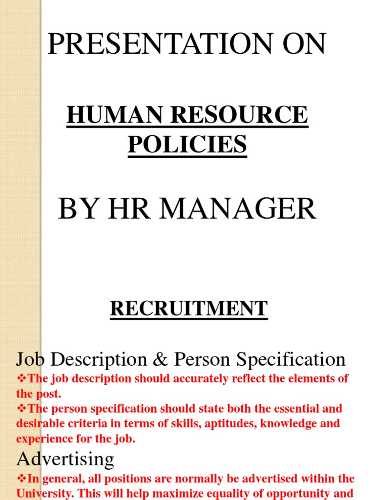 Human Resource Policies Overview | PDF | Recruitment | Employment