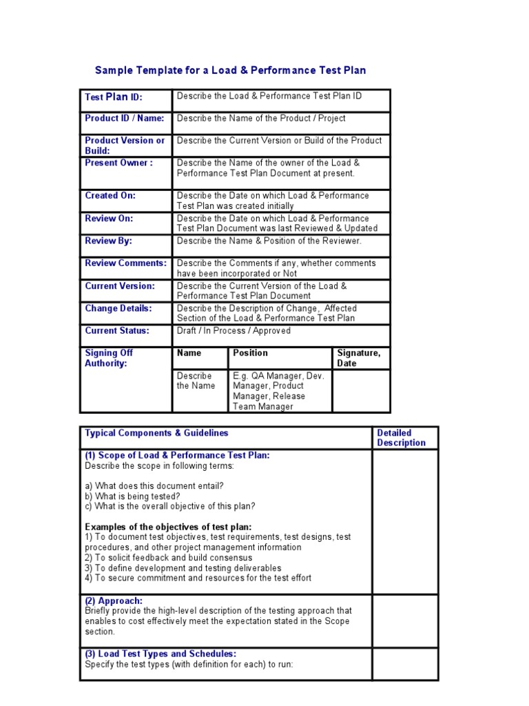 Template For A Load & Performance Test Plan | PDF | Software Bug ...