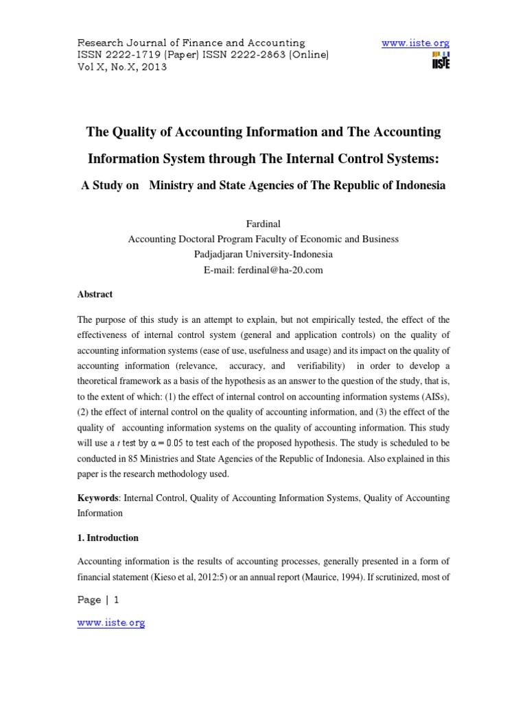 Internal Control and Accounting Quality in Indonesia | PDF ...
