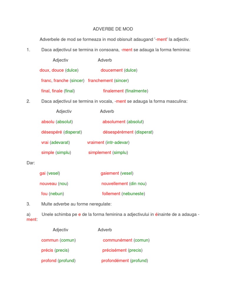 Adverbe De Mod Pdf Grammaire