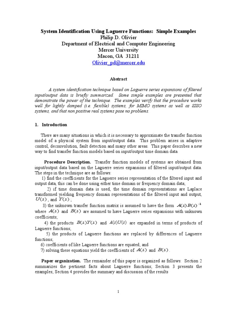 System Identification Using Laguerre Functions: Simple Examples | PDF ...