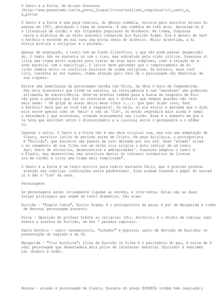 O Santo e A Porca - Resumo e Analise | PDF | Tempo | Santo