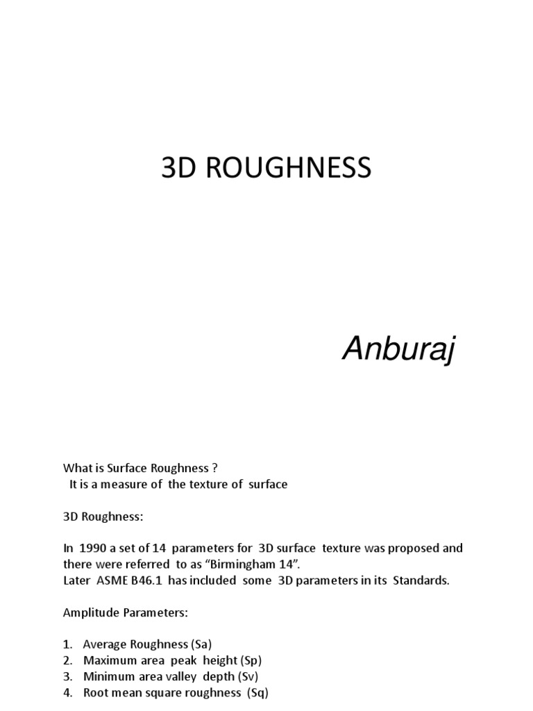 3D Surface Roughness Parameters Explained | PDF