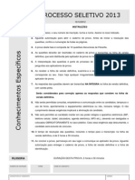 PROCESSO SELETIVO 2013 FILOSOFIA