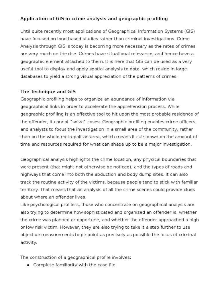 Application Of Gis In Crime Analysis And Geographic Profiling Pdf