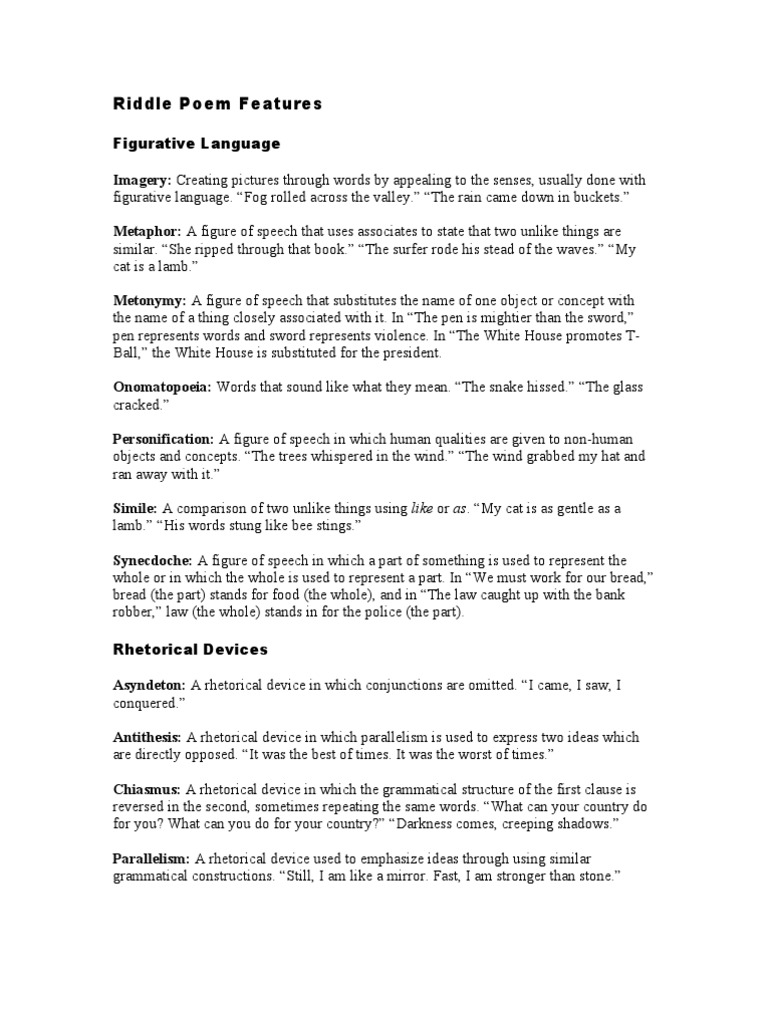 Riddle Poem Rhyme Poetic Devices