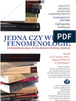Plakat Ogólnopolskiej Konferencji Naukowej Jedna Czy Wiele Fenomenologii
