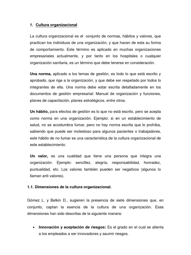 Dimensiones y Funciones de la Cultura Organizacional | PDF | Cultura ...