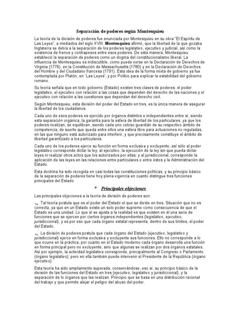 Separación de poderes según Montesquieu Separación de poderes Estado (Forma de gobierno)