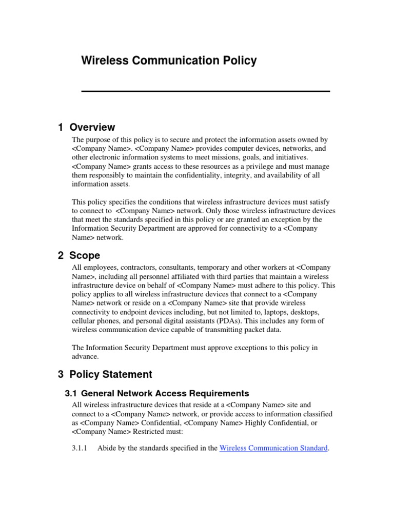 Wireless Communication Policy | Wireless | Computer Network