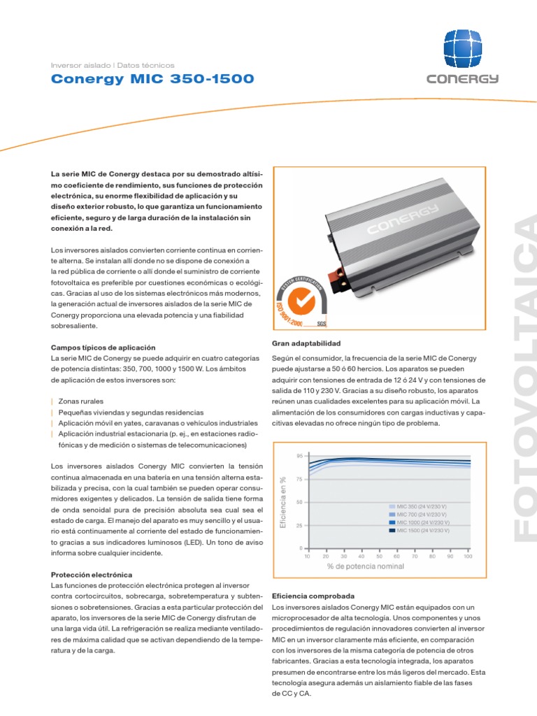Inversor Conergy - MIC 350-1500 | PDF | Inversor de energia | Energia ...