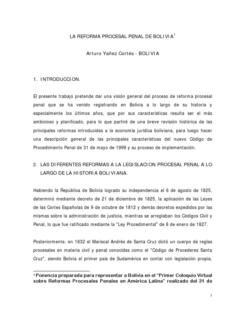 Reforma del Código Procesal Penal en Bolivia | PDF | Procedimiento ...