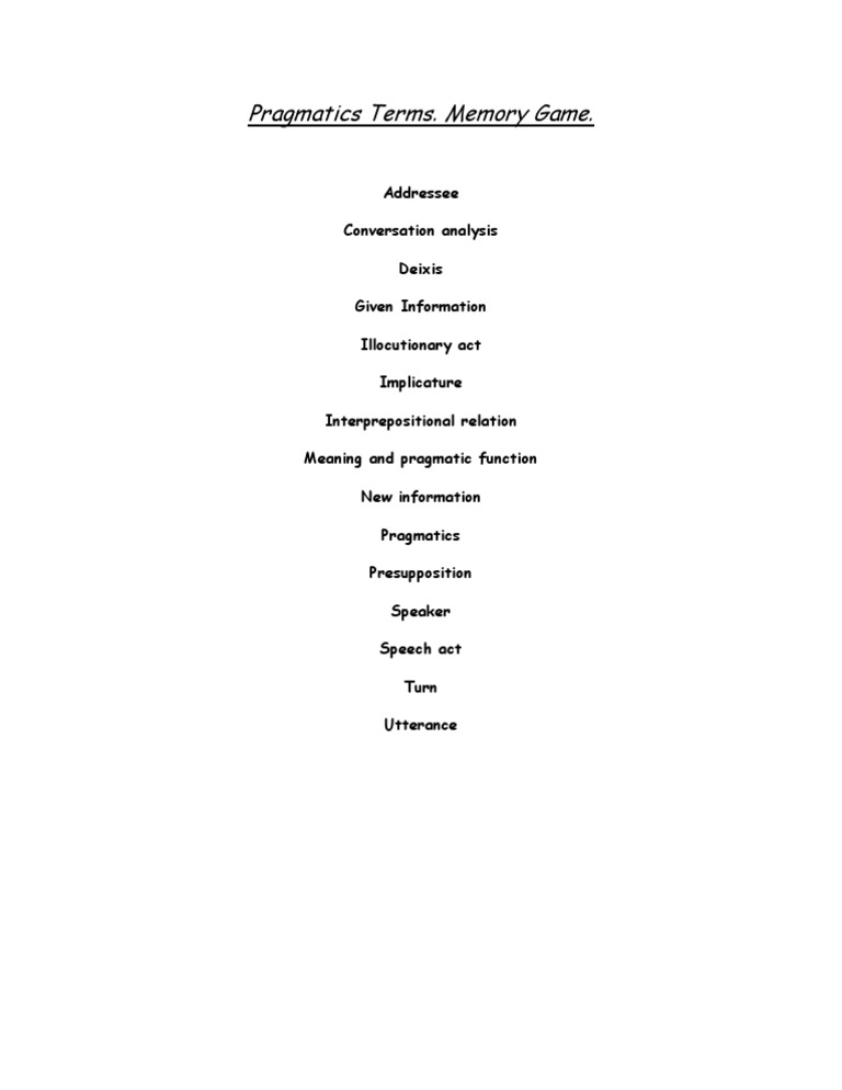 Pragmatics Terms Memory Game Guide | PDF | Computers