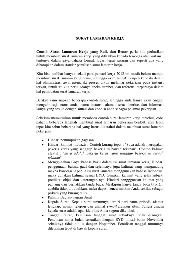 Contoh Alamat Surat Lamaran Kerja Yang Benar