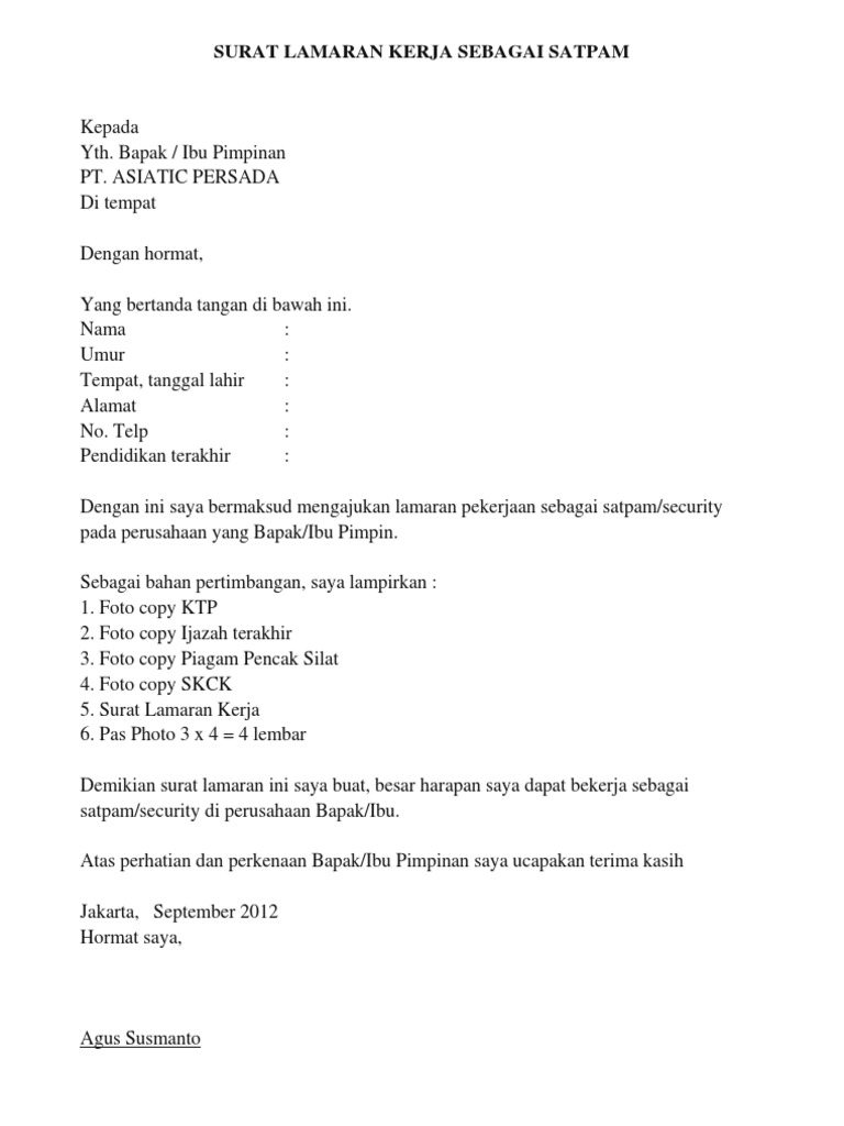 Download 77+ Contoh Surat Surat Lamaran Kerja Security Gratis Terbaru