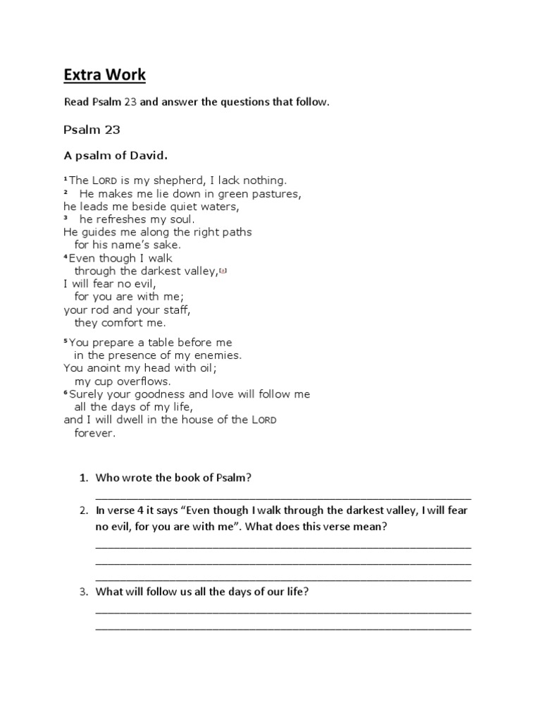 Psalm 23 Study Questions and Insights | PDF | Religion & Spirituality
