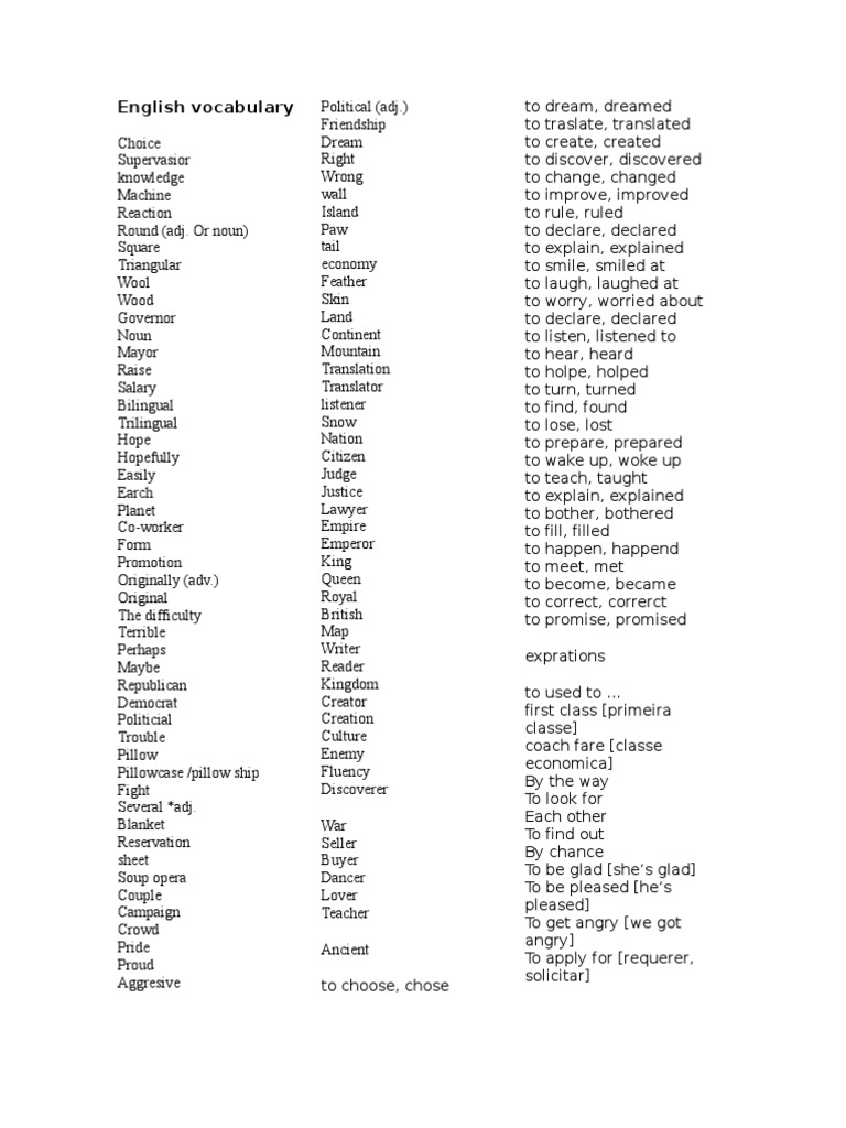 Essential English Vocabulary List | PDF
