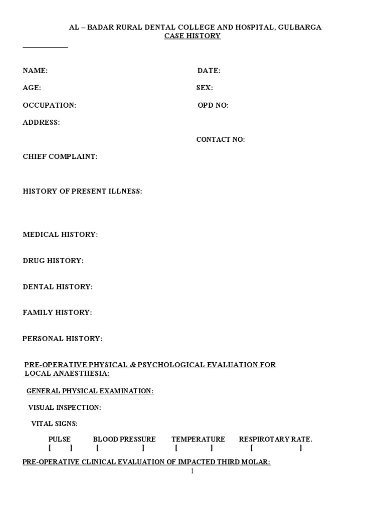 Impaction Case History Format PDF