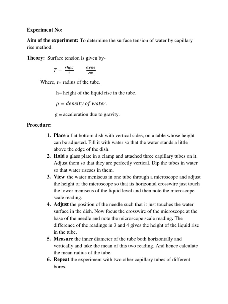Capillary Rise Method | PDF | Surface Tension | Applied And ...