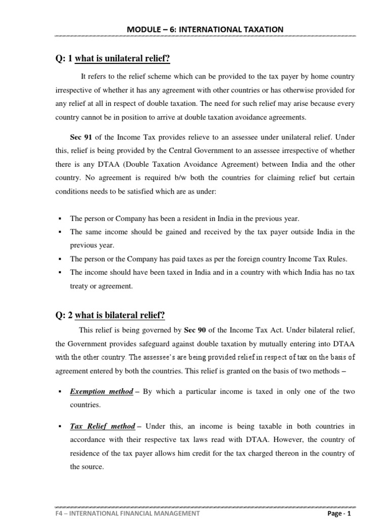 Understanding International Tax Relief | PDF | Double Taxation ...