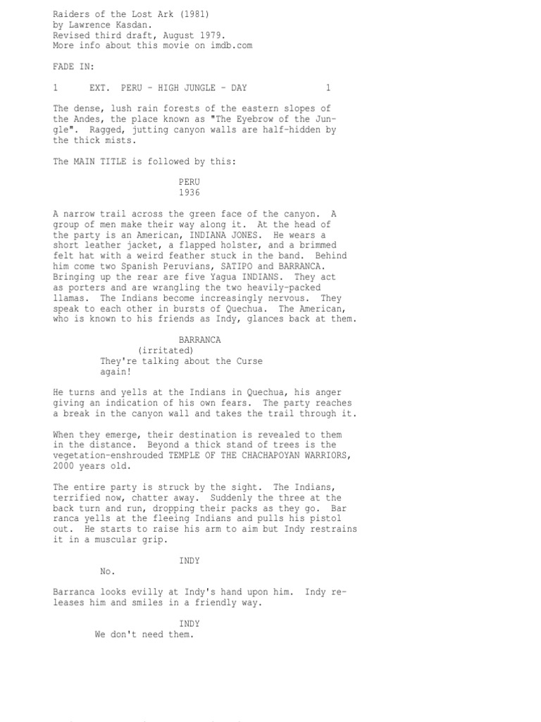 Screenplay Raiders of The Lost Ark (1981) Lawrence Kasdan PDF