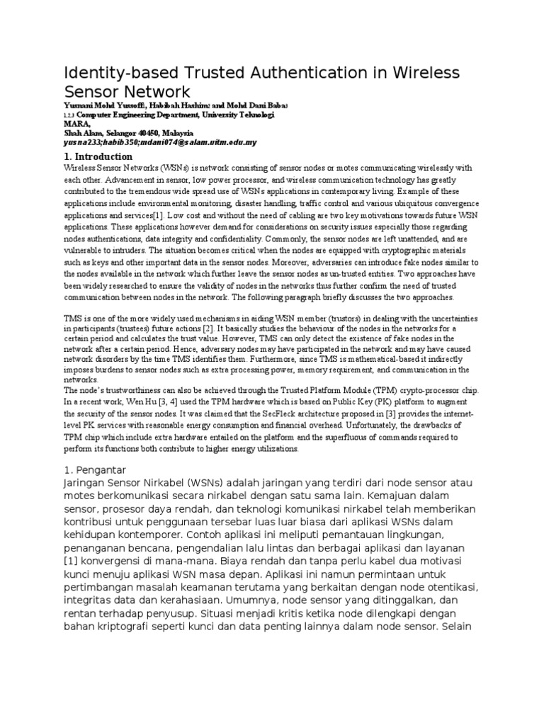 Identity-Based Trusted Authentication in Wireless Sensor Network | PDF ...