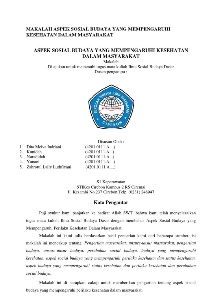 Makalah Aspek Sosial Budaya Yang Mempengaruhi Kesehatan Dalam Masyarakat