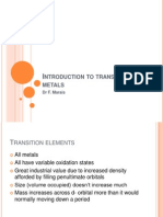 Ntroduction TO Transition Metals: DR F. Marais