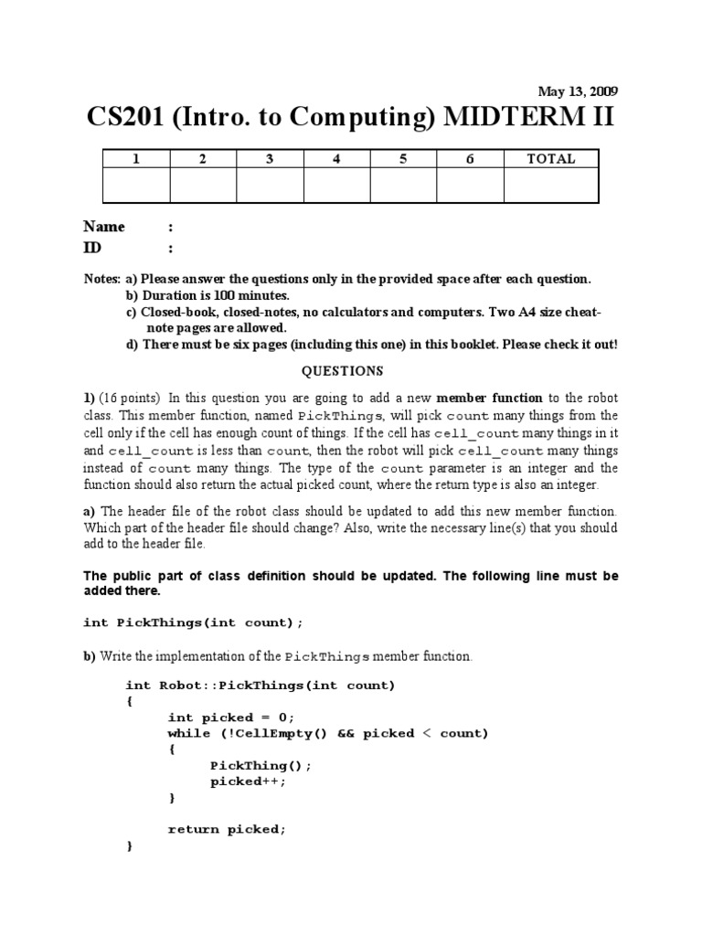 Sabancı CS 201 Midterm 2 Solutions, PDF, Text File