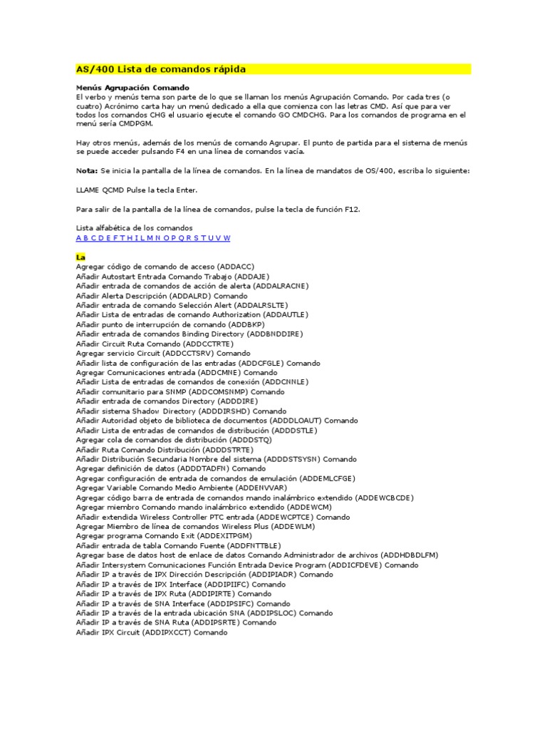 Comandos Rápidos AS/400 | PDF | Red de computadoras | Protocolo de ...