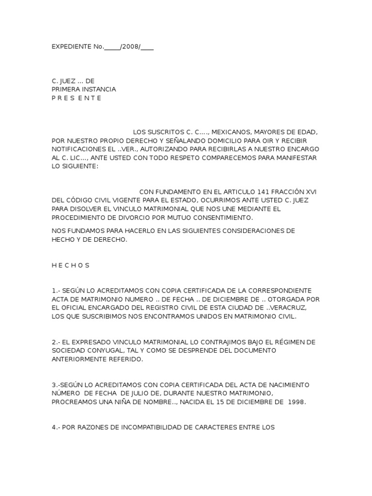 Demanda Divorcio Voluntario